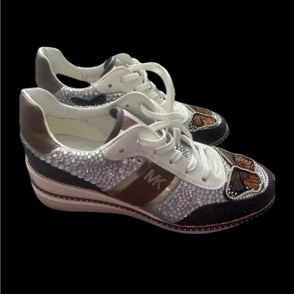 Michael Kors White Silver Crystal Butterfly Platform Sneakers (Brand New) - Picture 2 of 4